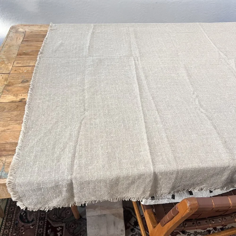 Textured Tablecloth 52 x 68 in Beige Fringed Linen Raw Natural Neutral Organic